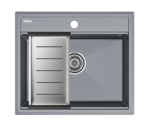 Кухонная мойка + коландер Paulmark PM115951-GRM+A375-BS 59х51 цвет серый металлик